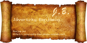 Jávorszky Benjámin névjegykártya