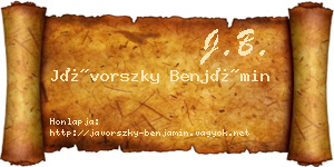 Jávorszky Benjámin névjegykártya